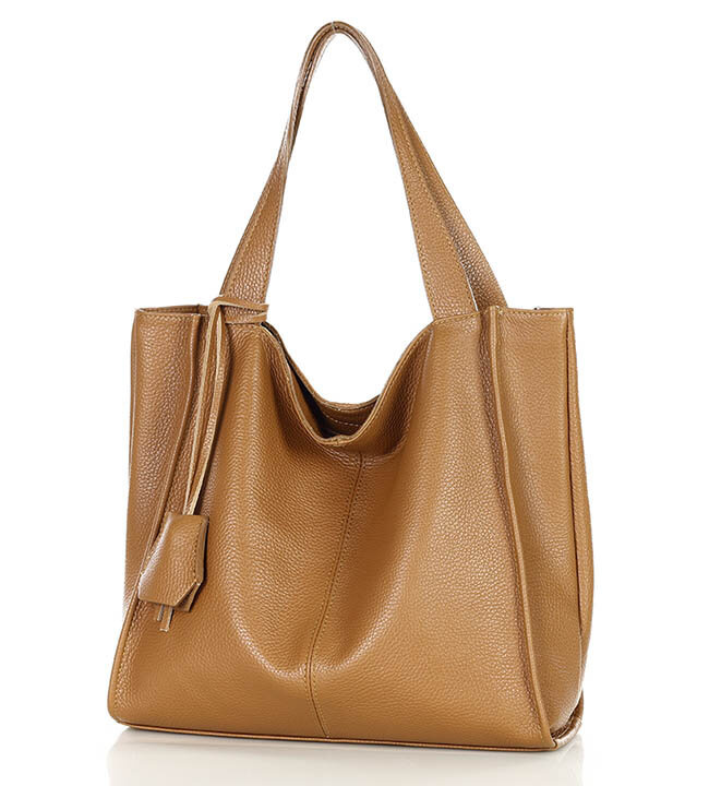 Modna torebka damska skórzany shopper bag - MARCO MAZZINI Portofino Max camel