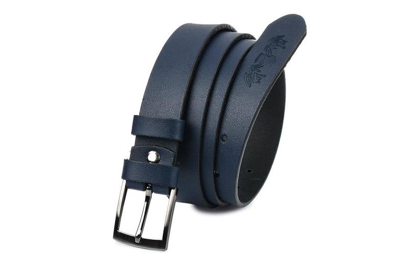 Beltimore skórzany pasek męski granatowy wąski E12 : Kolory - granatowy, Rozmiar pasków - r.90-105 cm