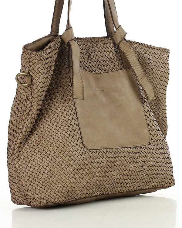 Oryginalna torebka pleciona damska skórzany shopper bag - MARCO MAZZINI beż taupe