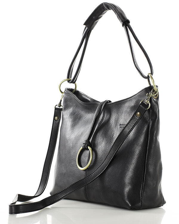 Klasyczna torba skórzana na ramię premium leather - MARCO MAZZINI czarna