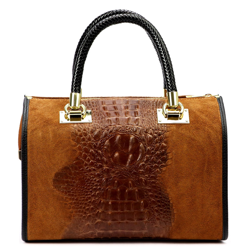 Vera Pelle Damski kuferek wzór skóra krokodyla torebka skórzana do ręki