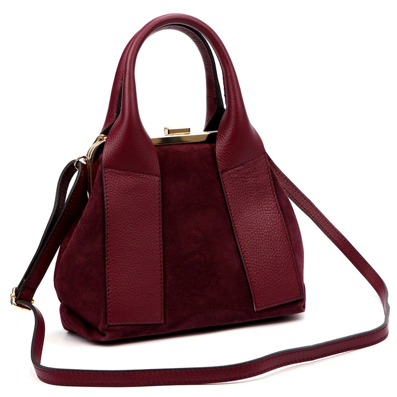 Vera Pelle mały damski kuferek skóra naturalna torebka do ręki z paskiem