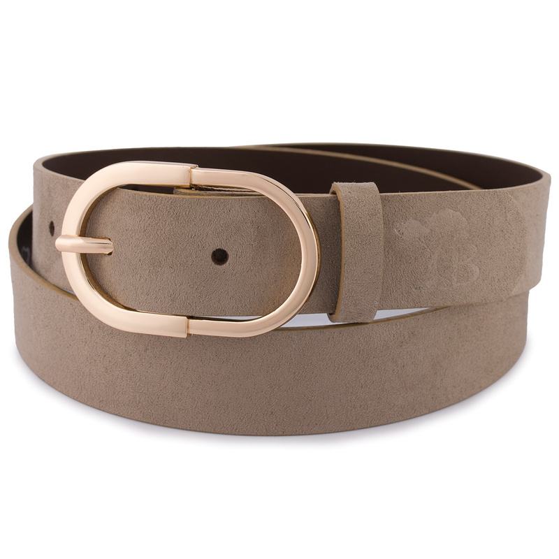 Skórzany pasek damski do spodni sukienki cielisty skóra nat. zamszowa 3 cm Beltimore E53 : Kolory - ecru, kremowy, Rozmiar pasków - r.110-125 cm