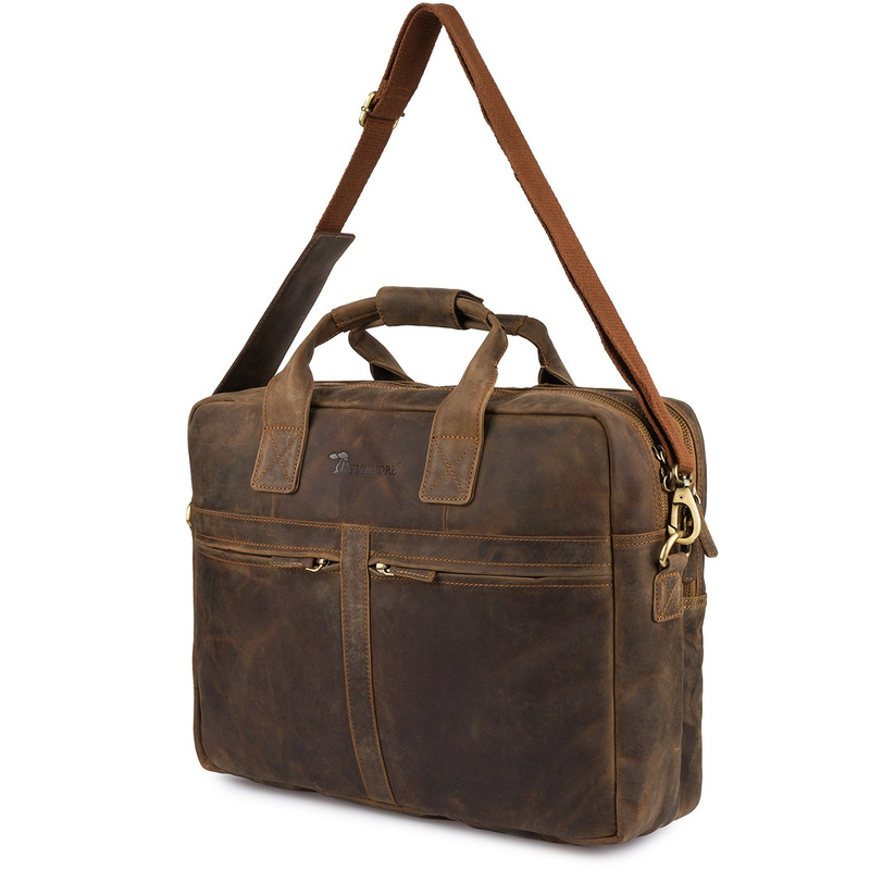 Duża solidna skórzana torba Beltimore na laptopa dokumenty brązowa nubuk M87