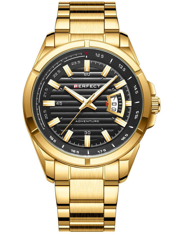 Złoty zegarek męski bransoleta duży solidny Perfect M102