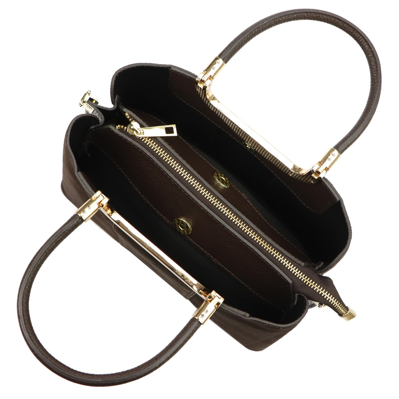 Vera Pelle damski skórzany kuferek torebka do ręki z paskiem i organizerem