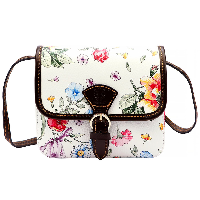 Skórzana damska listonoszka torebka przez ramię w kwiaty Gregorio