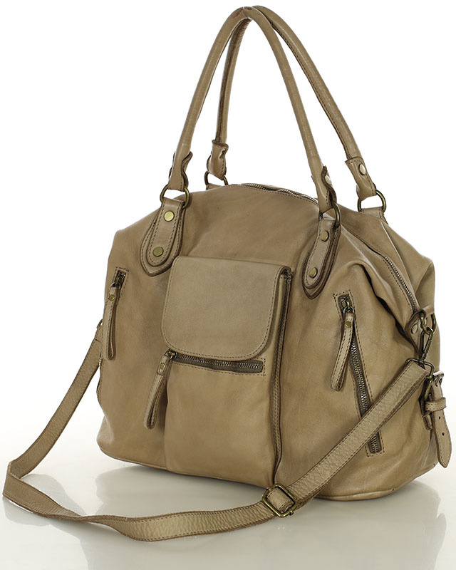 Torba biznesowa bowling retro bag skórzana - MARCO MAZZINI beżowa taupe