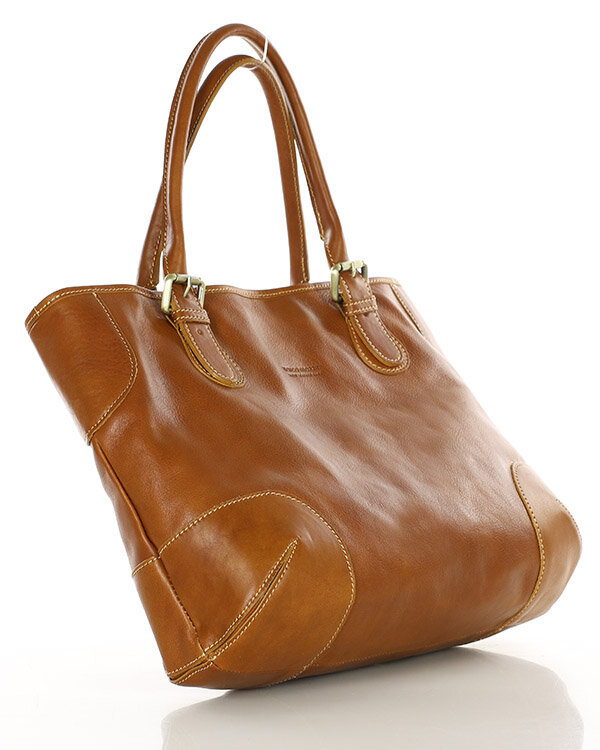 Torebka do ręki kuferek genuine leather made in Italy - MARCO MAZZINI camelowa