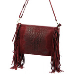 Vera Pelle skórzana damska listonoszka torebka przez ramię z frędzlami