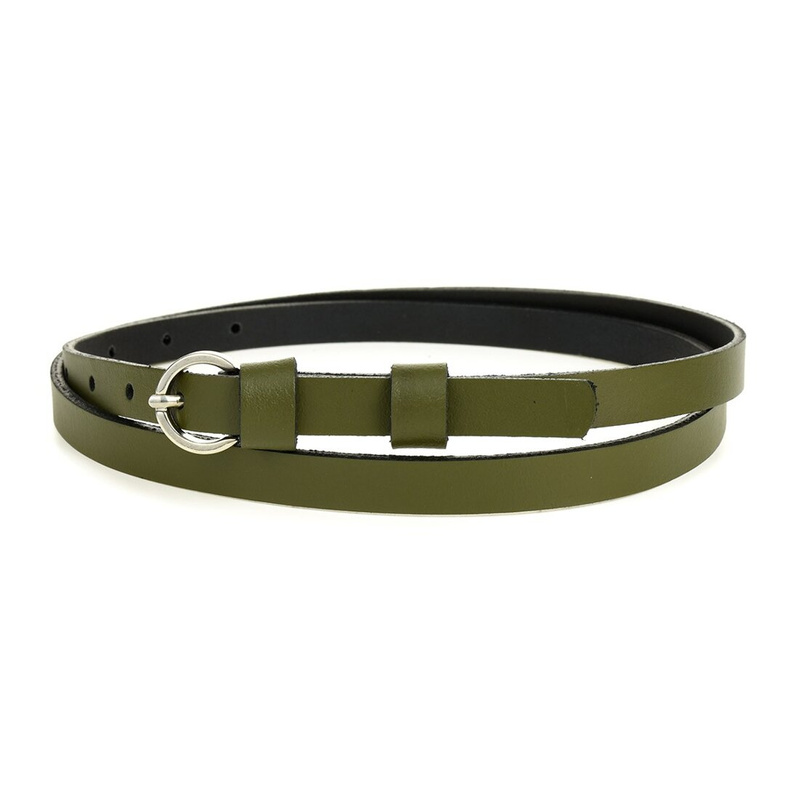 Pasek damski wąski solidny skórzany do sukienki khaki S19 : Kolory - zielony, Rozmiar pasków - r.105-120 cm