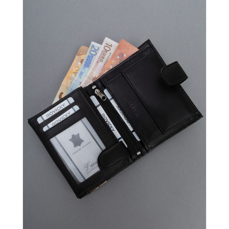 Duży, skórzany portfel męski w czarnym kolorze zamykany zatrzaskiem - 4U Cavaldi