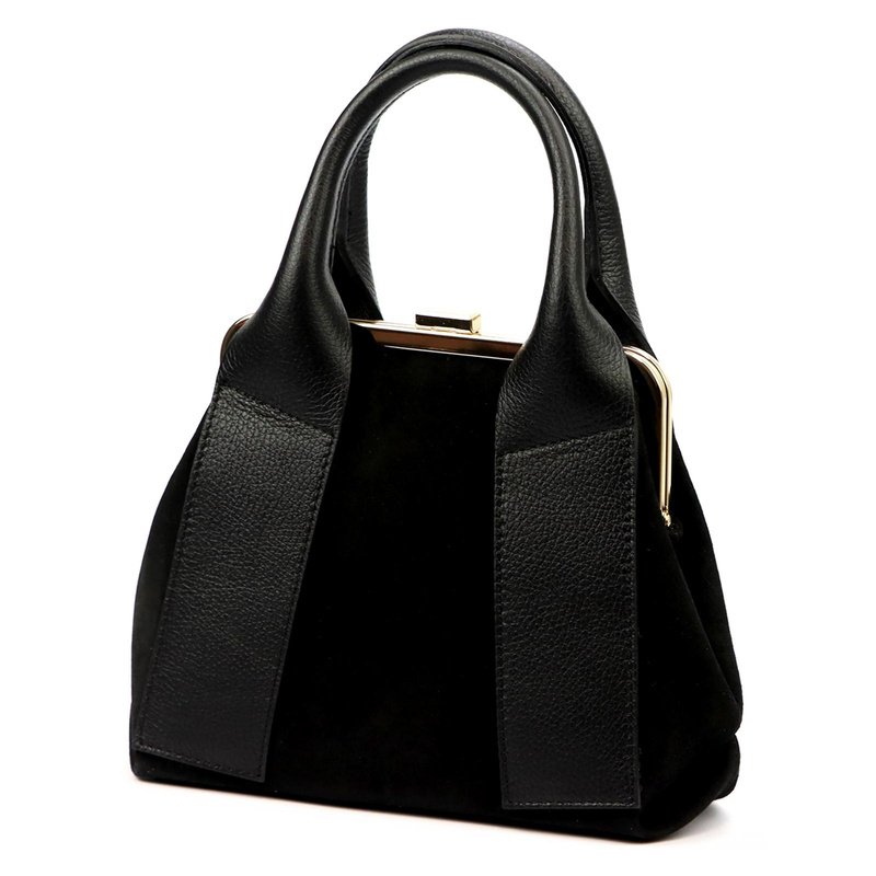 Vera Pelle mały damski kuferek skóra naturalna torebka do ręki z paskiem