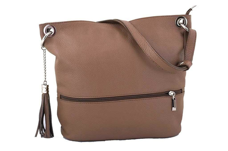 Skórzana torebka worek Barberinis- Beżowo-brązowa