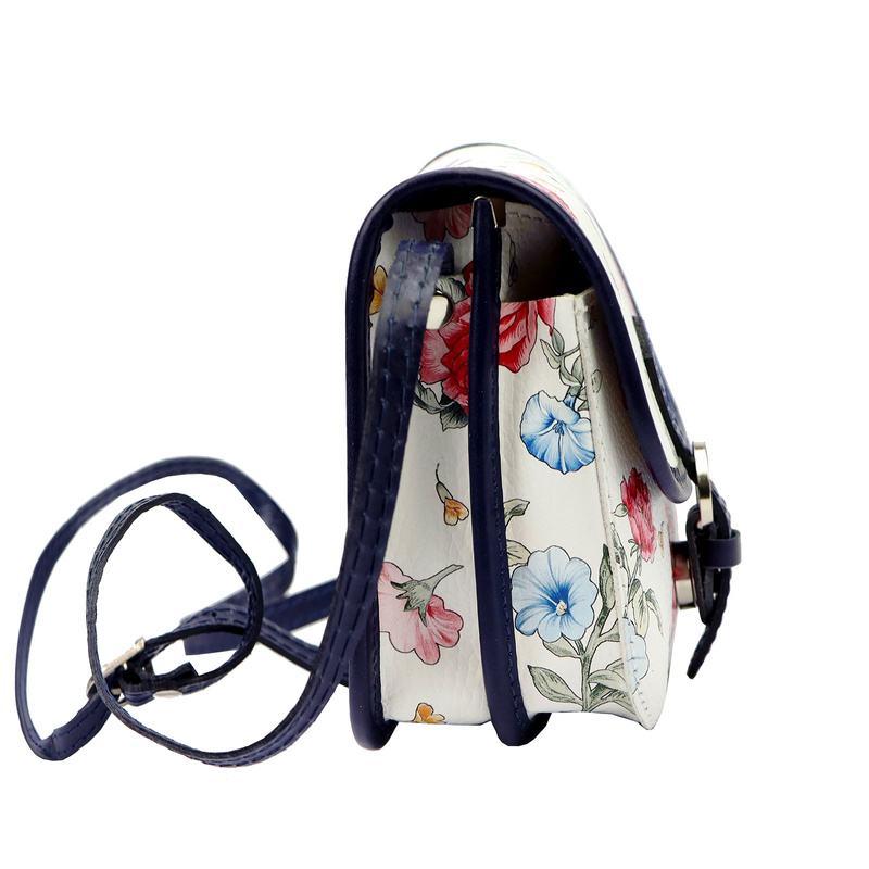 Skórzana damska listonoszka torebka przez ramię w kwiaty Gregorio