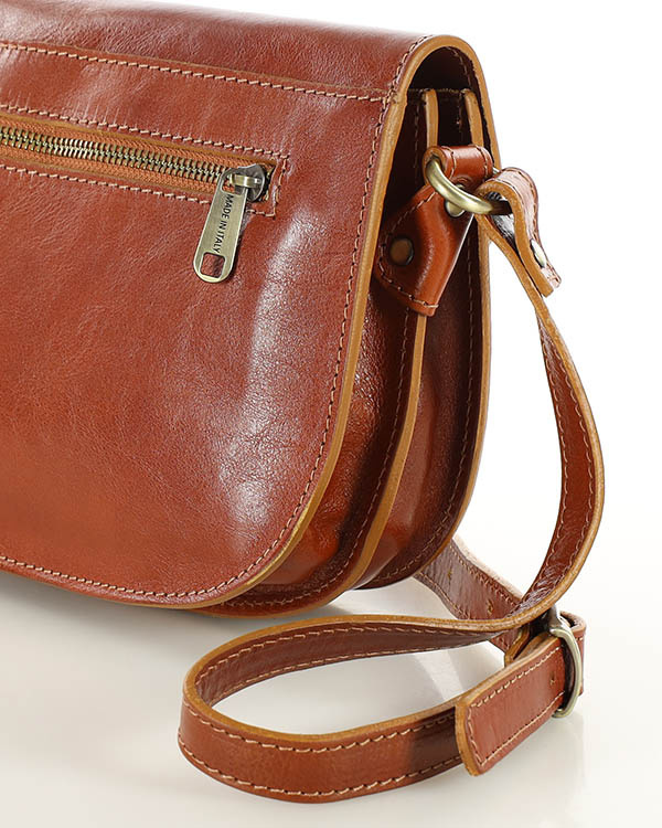 Skórzana torebka saddle bag półksiężyc sztywna skóra - MARCO MAZZINI brąz camel