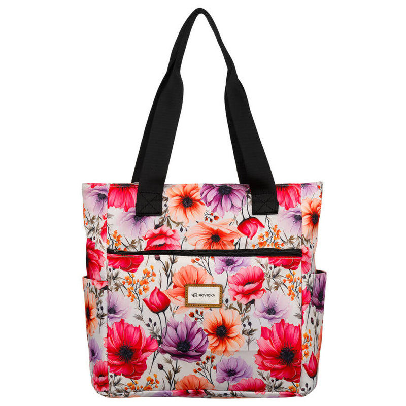 Torba materiałowa shopper w kwiaty z szerokim paskiem - Rovicky