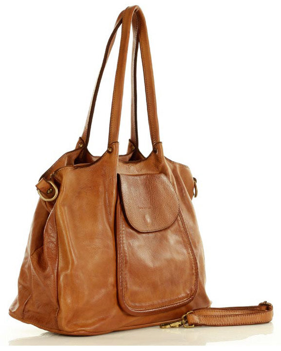 MARCO MAZZINI Torebka skórzana shopper bag ispirato dalla natura brąz