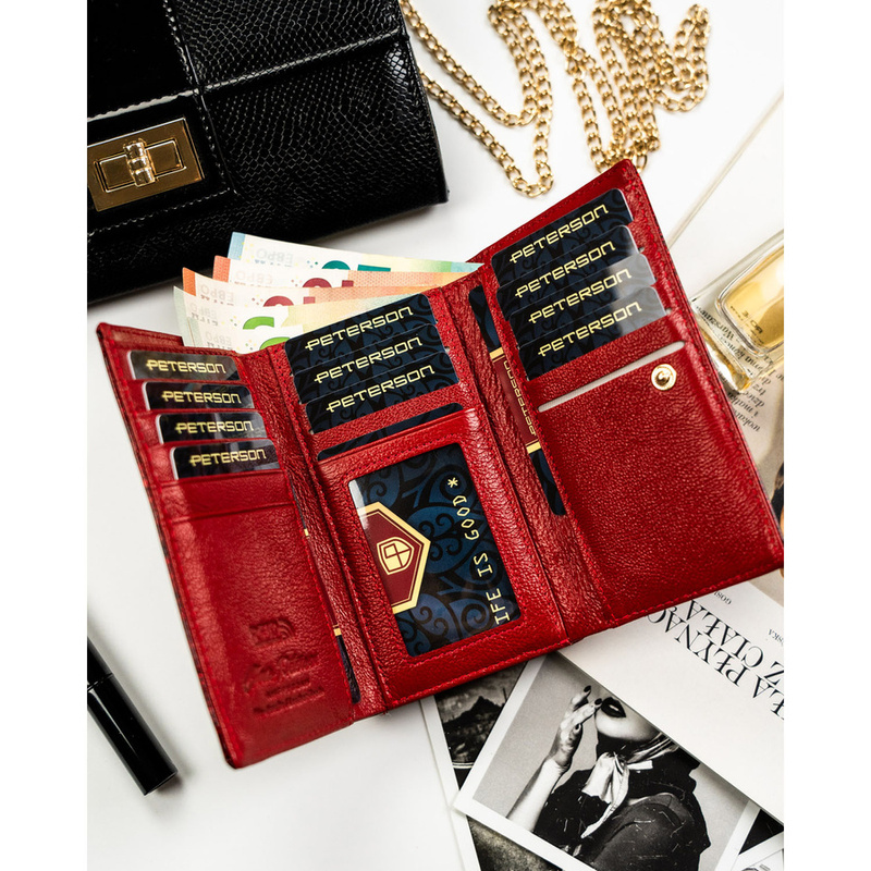 skóra naturalna + Damski portfel ze skóry ekologicznej Peterson PTN PS108-FDS