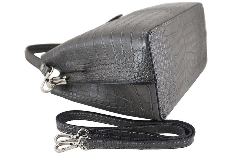 Torebka skórzana na ramię - CROCO - Brązowa