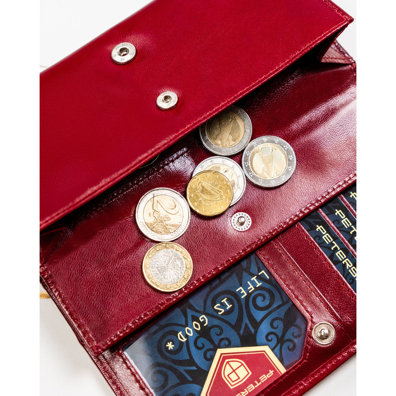 Duży, czerwony portfel damski ze skóry naturalnej z systemem RFID - Peterson