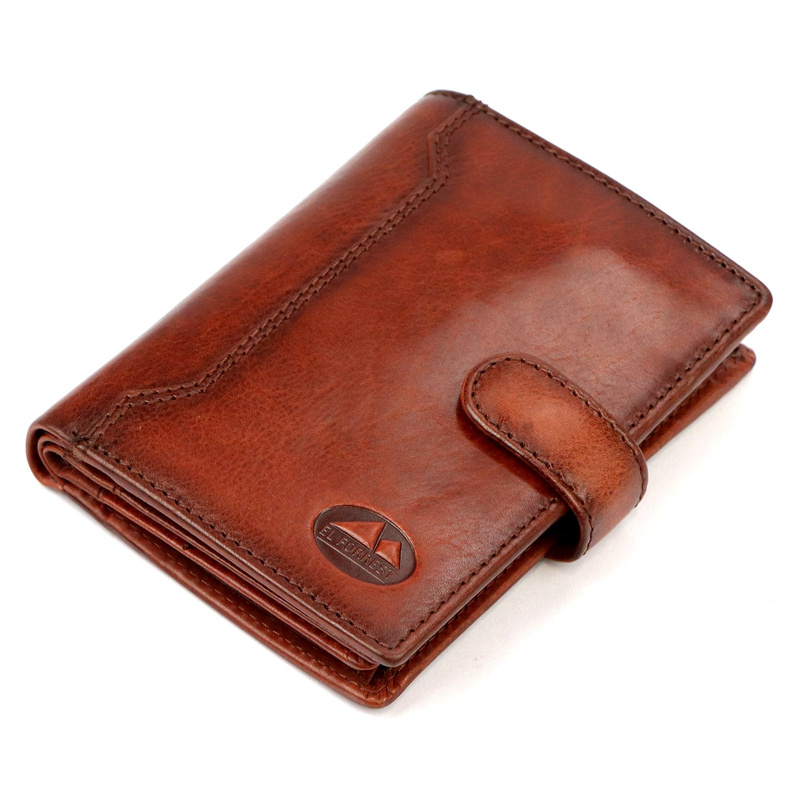 EL FORREST męski portfel pionowy rozbudowany skórzany na zatrzask RFID