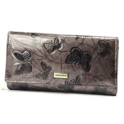 Gregorio damski portfel podłużny skórzana duża portmonetka w motyle