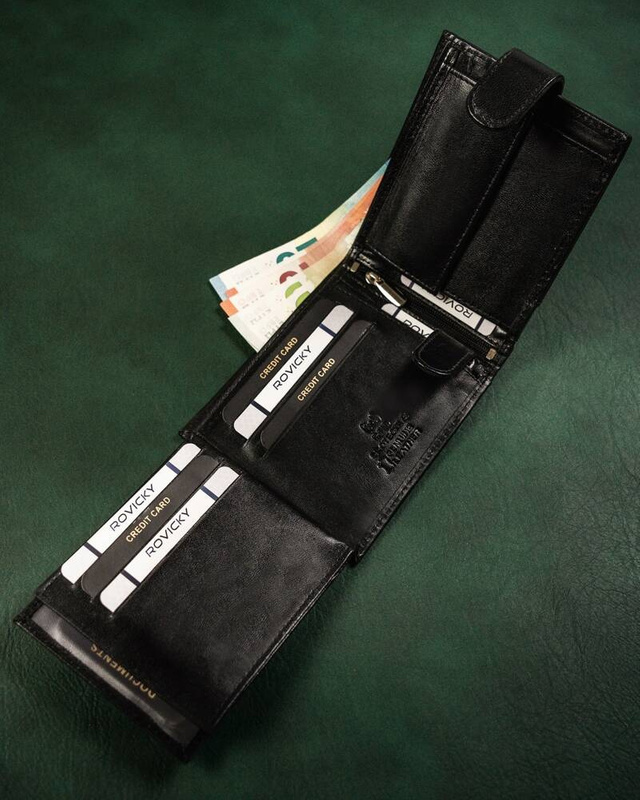 Skórzany zapinany męski portfel z RFID od Rovicky