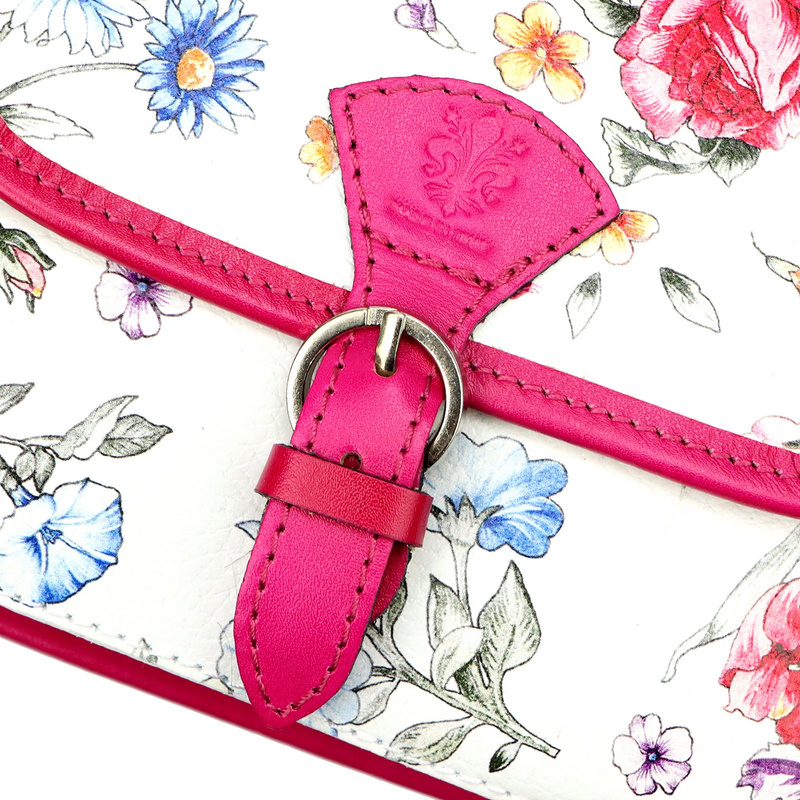 Skórzana damska listonoszka torebka przez ramię w kwiaty Gregorio