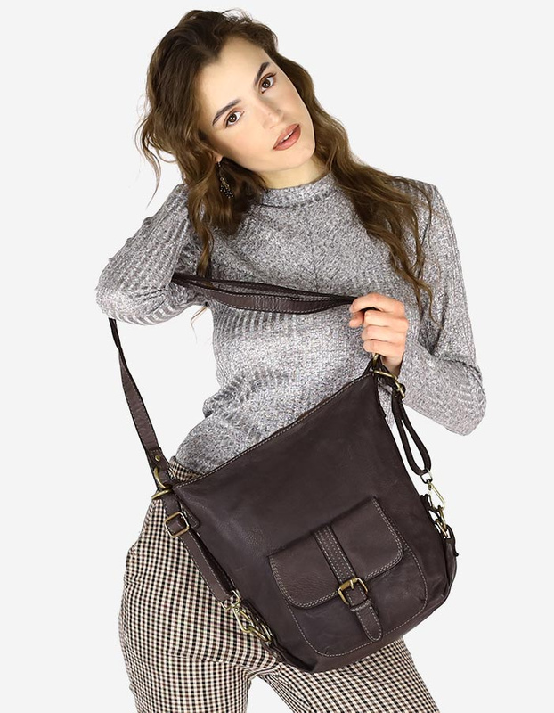 Torba skórzana dla wymagających z opcją plecak old school leather bag - MARCO MAZZINI ciemny brąz caffe