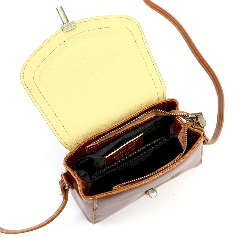 Florence Torebka Skórzana Damska Listonoszka Mała Organizer 2 Komory