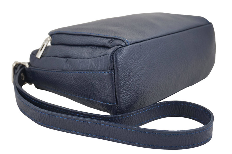 Listonoszka skórzana z kieszeniami - Granatowa