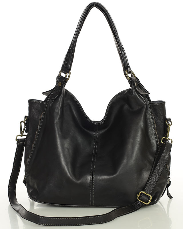 Torba skórzana wysokogatunkowa na ramię styl miejski shoulder leather bag - MARCO MAZZINI czarna