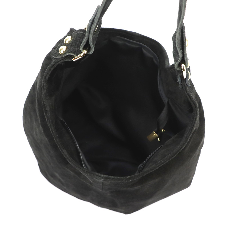 Vera Pelle damska torebka na ramię skóra naturalna zamszowa shopperbag