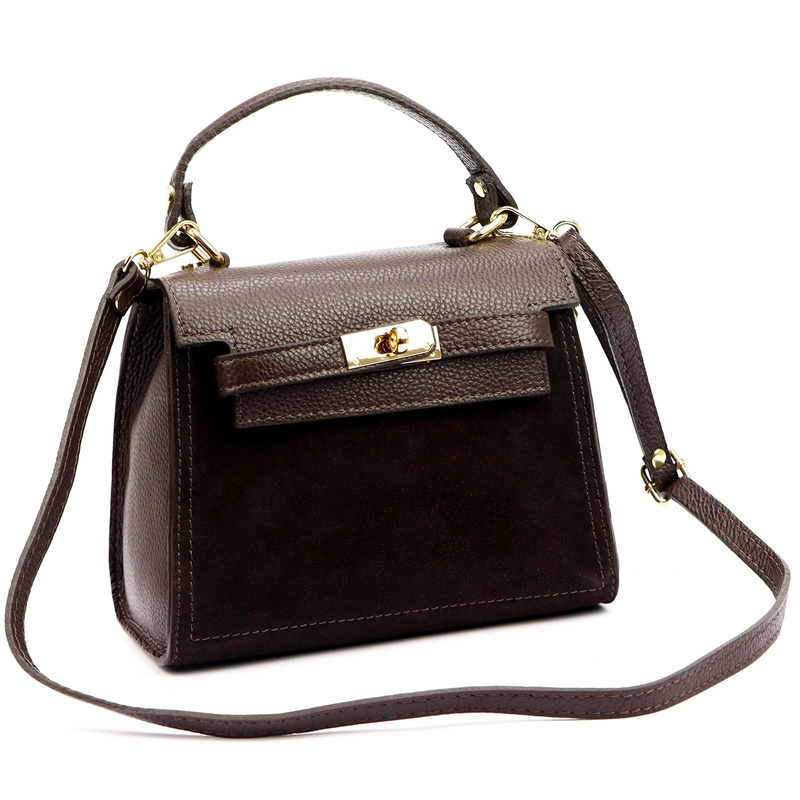 Vera Pelle mały damski kuferek skórzana torebka na ramię z paskiem