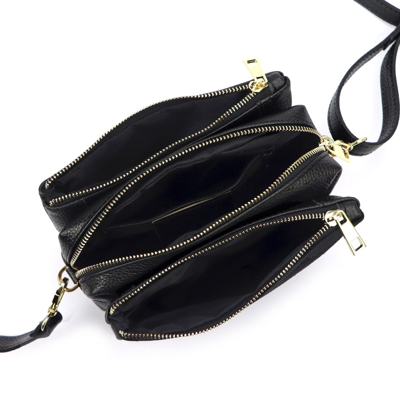 Luka damska listonoszka skóra naturalna zamszowe elementy trzykomorowa