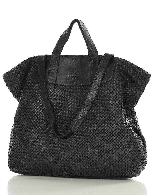 Torba damska pleciona shopper & shoulder leather bag - MARCO MAZZINI czarna
