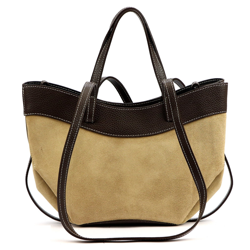 Vera Pelle damska torebka na ramię stylowa shopperbag zamsz z kosmetyczką