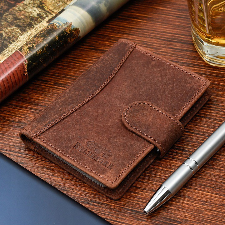 Etui na dokumenty karty skórzane slim Beltimore Brązowe G78
