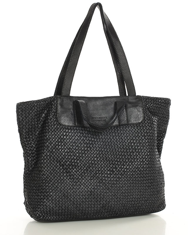Torba damska pleciona shopper & shoulder leather bag - MARCO MAZZINI czarna