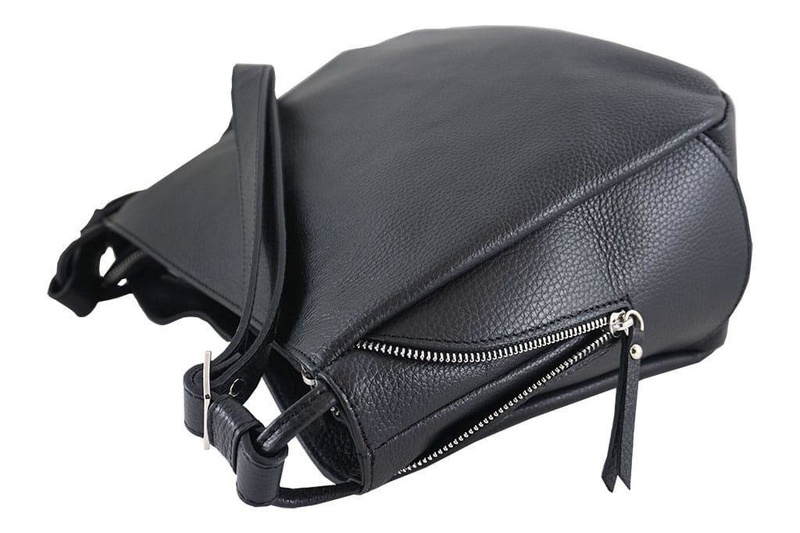 Torebka skórzana worek damska - Szara ciemna