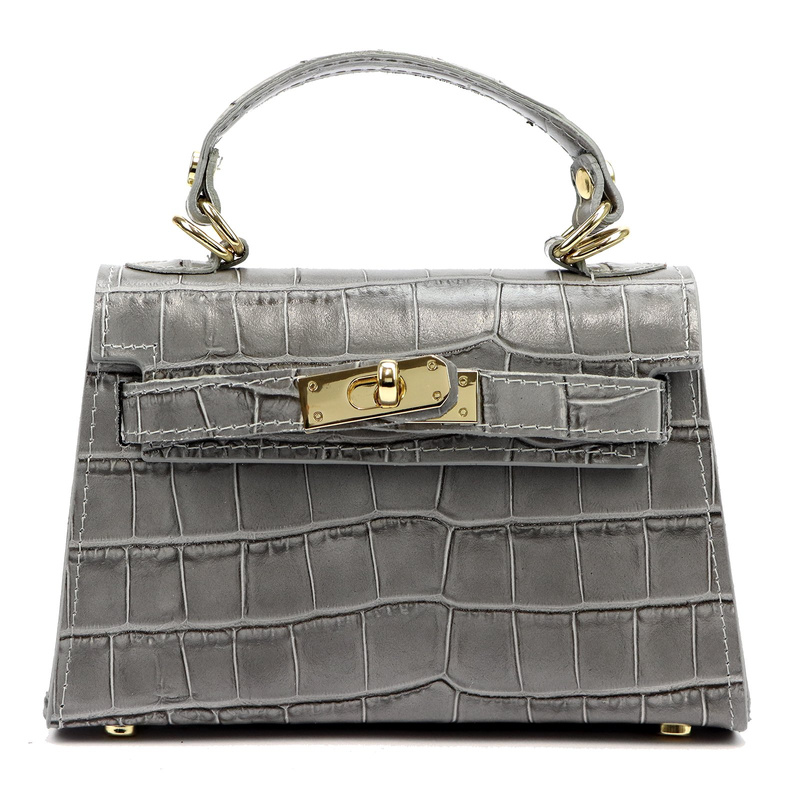 Vera Pelle damski mały kuferek skórzany torebka na ramię skóra krokodyla