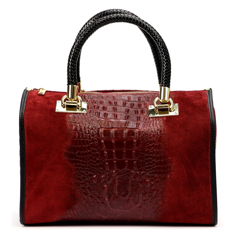 Vera Pelle Damski kuferek wzór skóra krokodyla torebka skórzana do ręki