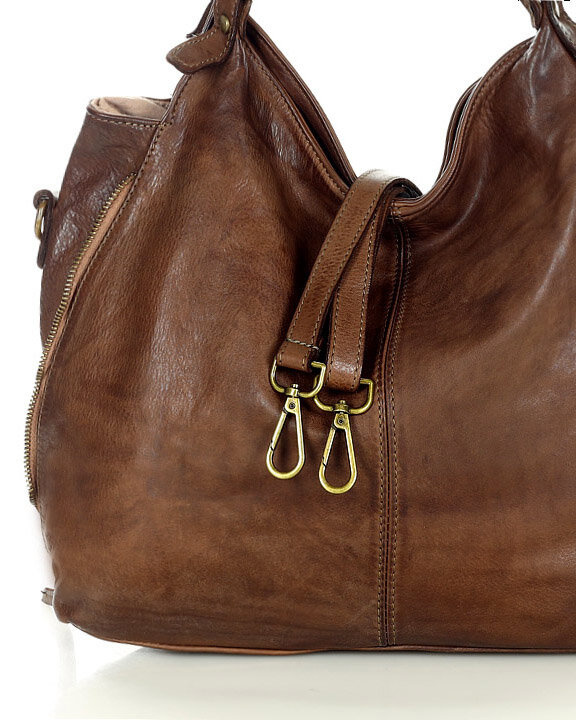Torba skórzana wysokogatunkowa na ramię styl miejski shoulder leather bag - MARCO MAZZINI czekoladowy brąz