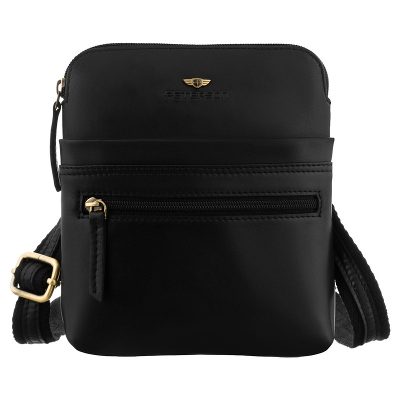 Mała, czarna, skórzana listonoszka męska zamykana suwakiem - Peterson