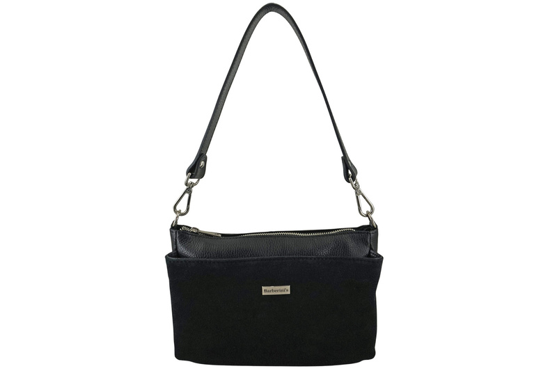 Pojemna torebka listonoszka ze skóry i zamszu - Czarna