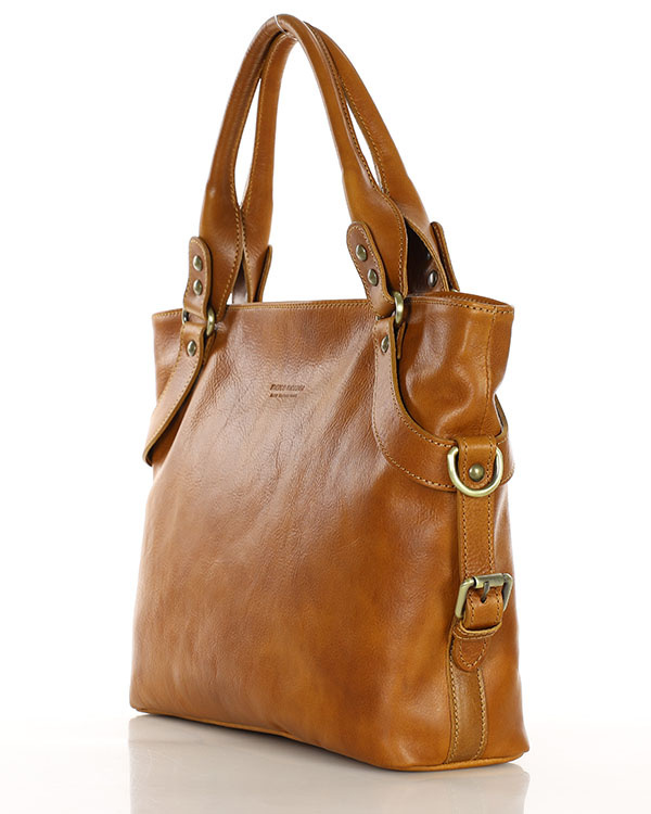 Torebka biznesowa damska kuferek skórzany premium bag - MARCO MAZZINI camel