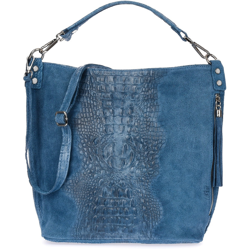 Jeansowa torebka skórzana zamszowa shopper W10