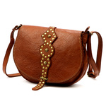 Elegancka damska listonoszka skórzana ze złotymi dżetami torebka na ramię