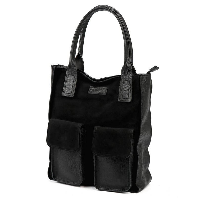Torebka na ramię Duża damska shopperbag z kieszeniami skórzana Angelo
